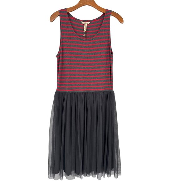Matilda Jane womens T'WAS THE NIGHT Dress large Red Stripes Tulle Overlay new - Picture 2 of 6